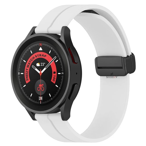 Samsung Galaxy Watch Active Active 2 44mm-40mm Uyumlu 20mm Coastal Manyetik Tokalı Silikon Kordon  Beyaz