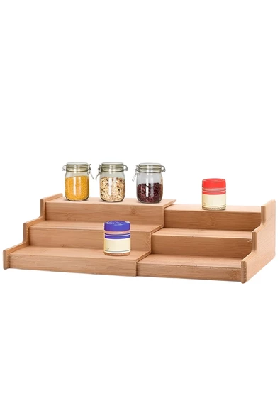 Madamev 3 Katlı Açılır Büyük Boy Bambu Stand Organizer, Tezgahüstü Baharatlık Düzenleyici Mutfak Rafı 57cm - 5
