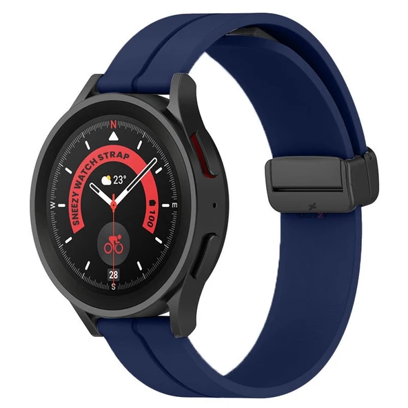 Samsung Galaxy Watch Active Active 2 44mm-40mm Uyumlu 20mm Coastal Manyetik Tokalı Silikon Kordon  Lacivert