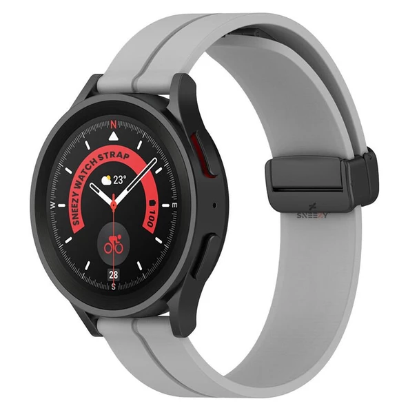 Samsung Galaxy Watch Active Active 2 44mm-40mm Uyumlu 20mm Coastal Manyetik Tokalı Silikon Kordon  Gri