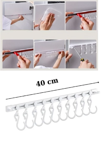 RELATOS Yapışkan Veya Vida Sabitlemeli Hareketli 10 Kancalı Askı Mutfak Banyo Elbise Askısı - 3
