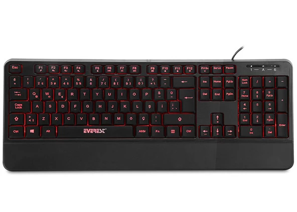 Everest BRIGHT Siyah USB 3 Renk Aydınlatmalı Q Sabit Bilek Destekli Multimedia Klavye