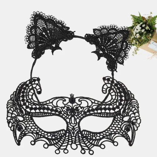 Siyah Renk Dantel Maske ve Dantel Kulak Taç Seti Yetişkin - 2