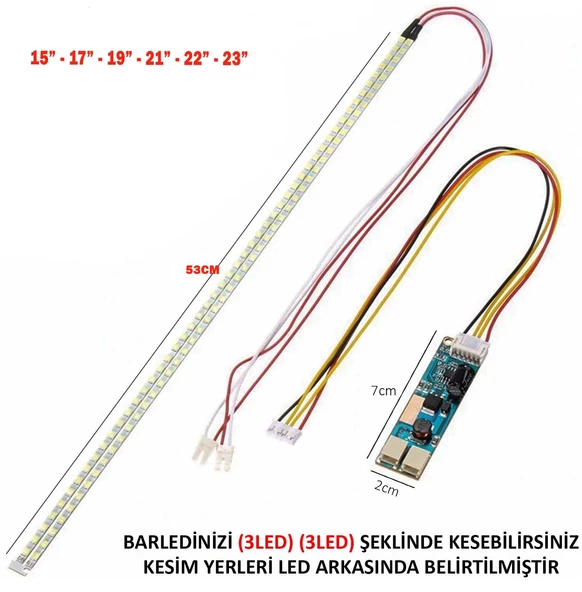 UNIVERSAL MONITOR LED , üniversal monitör ledi seti + invertör kart + florasan yerine led 15" - 23" - 2