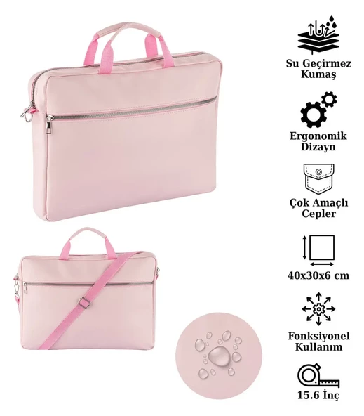 Notebook Laptop Macbook Evrak Çantası 13"-13.3"-14"-15.6" inç - 400 Pembe - 4