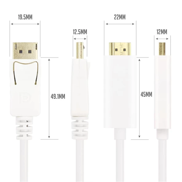 Vcom Beyaz 1.8 Metre Display Port Erkek To Hdmi Erkek Kablo - 2
