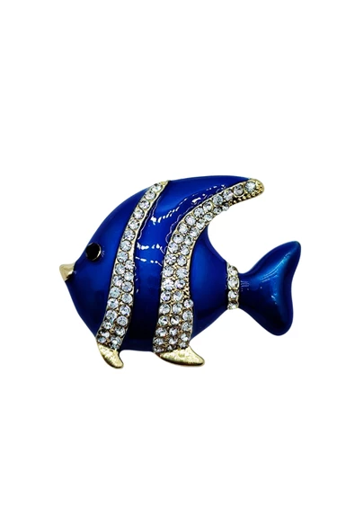 Mavi Taşlı Balık Broş - Resim 3