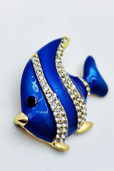 Mavi Taşlı Balık Broş - Resim 2