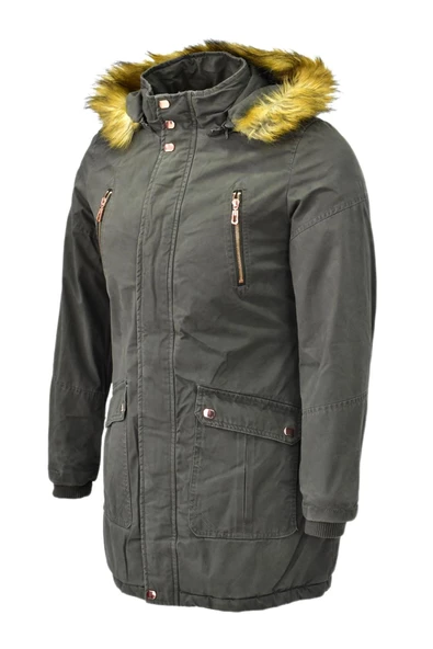 Kadın Büyük Beden Spor Kanvas Kapüşonlu Parka M5300 BGL-ST03987 - Resim 7