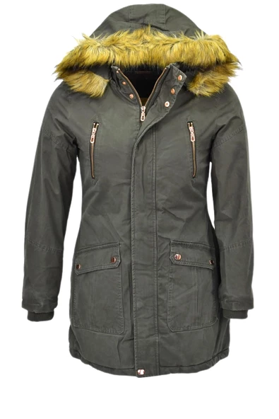 Kadın Büyük Beden Spor Kanvas Kapüşonlu Parka M5300 BGL-ST03987 ürün görseli