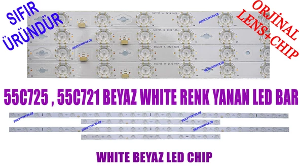 TCL, 55C725, 55C721, 55C728, LED BAR, BACKLIGHT, PANEL LEDLERİ, 55C725 A 2X24 1026, 55C725 B 2X12 1014, LVU550NDEL, CS9W66 V2, ST5461D12-6