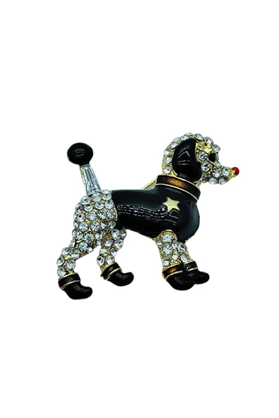 Kristal Taşlı Siyah Poodle Köpek Broş - Resim 3