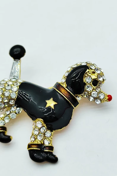 Kristal Taşlı Siyah Poodle Köpek Broş - Resim 2