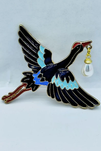 İnci Detaylı Zarif Leylek Broş - Resim 2