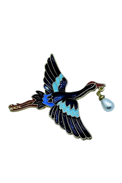 İnci Detaylı Zarif Leylek Broş - Resim 3