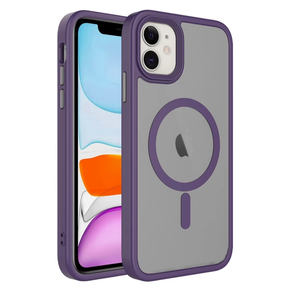 Apple iPhone 11 Kılıf Mat Arka Yüzey Wireless Şarj Özellikli  Flet Magsafe Kapak - 5