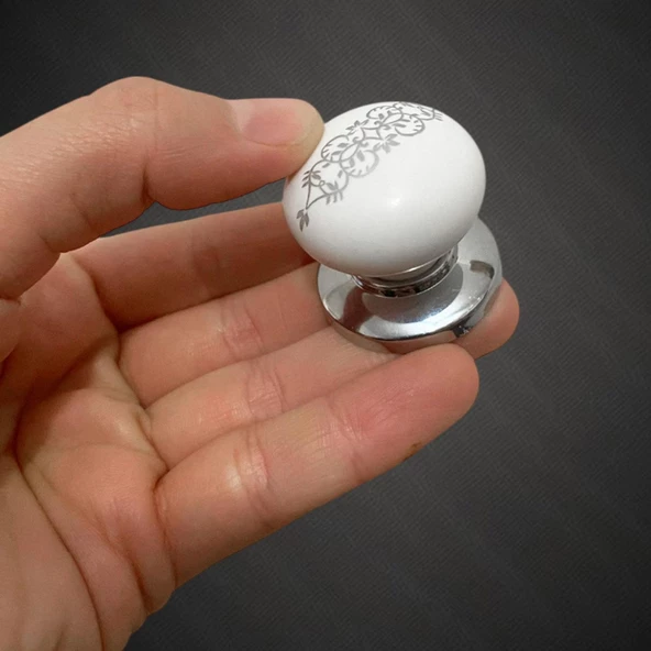 Hanımeli Kulp Beyaz  Polimer Düğme Kulp Krom Tablalı Mobilya Mutfak Dolabı Çekmece Kulbu Kulpları - 3