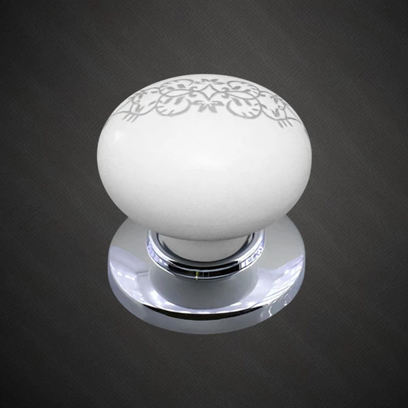 8 Adet Hanımeli Kulp Beyaz  Polimer Düğme Kulp Krom Tablalı Mobilya Mutfak Dolabı Çekmece Kulbu Kulpları - Resim 6