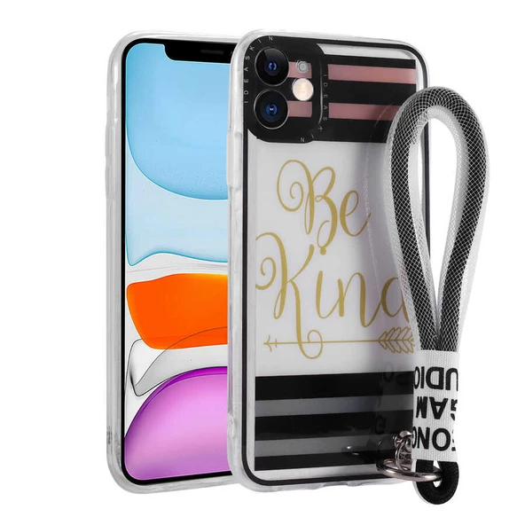 Apple iPhone 11 Kılıf Desenli El Askılı İpli  Astana Silikon Kapak - 7