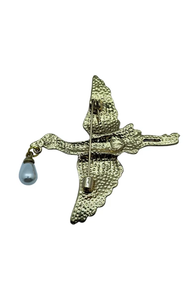 İnci Detaylı Zarif Leylek Broş - Resim 4