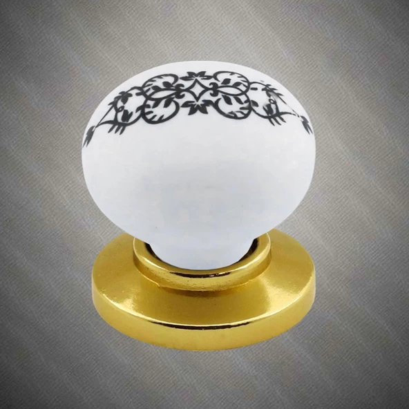 Hanımeli Kulp Beyaz Polimer Düğme Kulp Altın Tablalı Mobilya Mutfak Dolabı Çekmece Kulbu Kulpları - Resim 6