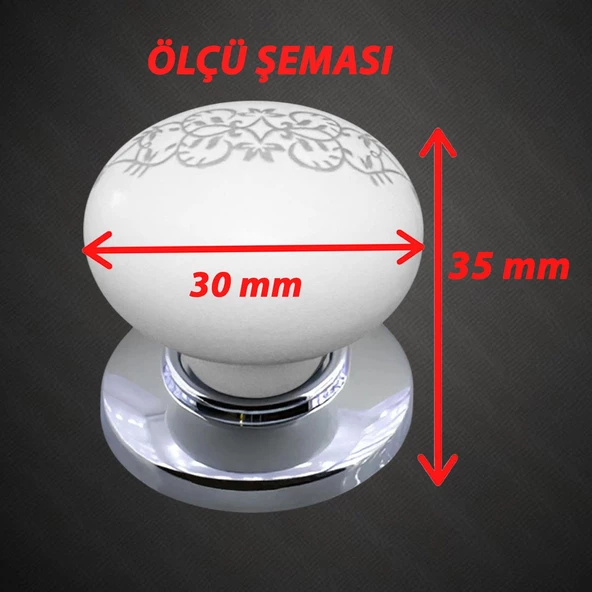 15 Adet Hanımeli Kulp Beyaz  Polimer Düğme Kulp Krom Tablalı Mobilya Mutfak Dolabı Çekmece Kulbu Kulpları - 2