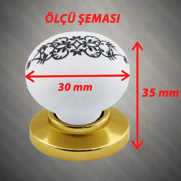 Hanımeli Kulp Beyaz Polimer Düğme Kulp Altın Tablalı Mobilya Mutfak Dolabı Çekmece Kulbu Kulpları - Resim 2