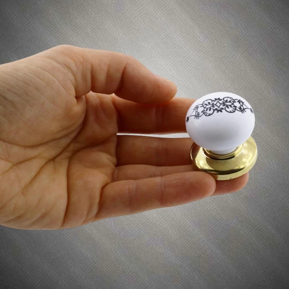 Hanımeli Kulp Beyaz Polimer Düğme Kulp Altın Tablalı Mobilya Mutfak Dolabı Çekmece Kulbu Kulpları - Resim 3