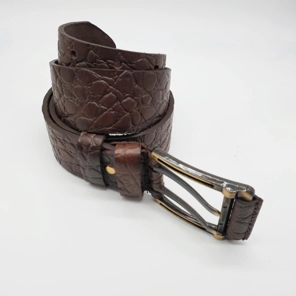 Çift Dilli Yılan Desenli Erkek Deri Kemer Kahve Renk - 10