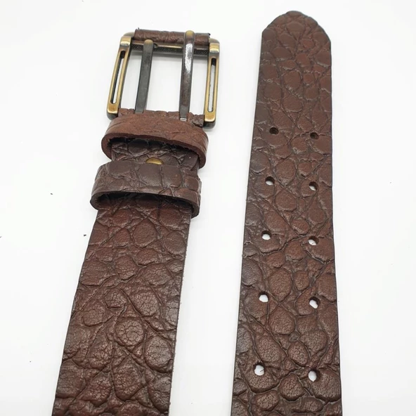 Çift Dilli Yılan Desenli Erkek Deri Kemer Kahve Renk - 11