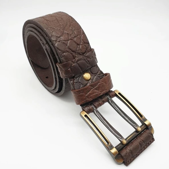 Çift Dilli Yılan Desenli Erkek Deri Kemer Kahve Renk - 3