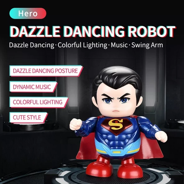 Pilli Işıklı Dans Eden Robot Süperman Batman Dance Hero Superman 20 CM - 4