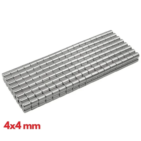 N35 4x4mm Neodyum Mıknatıs 1000 Adet, Yuvarlak, Nikel Kaplamalı Kaliteli Ve Dayanıklı Ürün