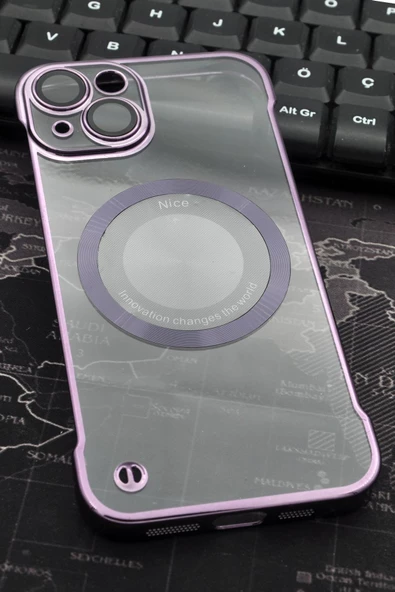 iPhone 13 Uyumlu Mor Renkli İnce Kenarlı Şeffaf Sert Kapak Kılıf ürün görseli