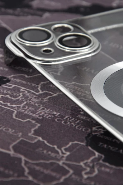 iPhone 13 Uyumlu Gümüş Gri Silver Renkli İnce Kenarlı Şeffaf Sert Kapak Kılıf - Resim 2