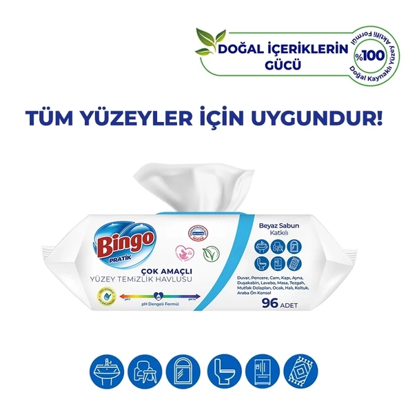 Bingo Yüzey Temizlik Havlusu 96 Adet Beyaz Sabun - 3