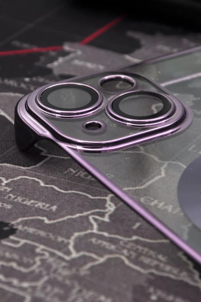 iPhone 13 Uyumlu Mor Renkli İnce Kenarlı Şeffaf Sert Kapak Kılıf - Resim 2