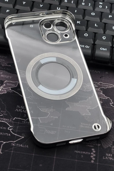 iPhone 13 Uyumlu Siyah Renkli İnce Kenarlı Şeffaf Sert Kapak Kılıf - Resim 5