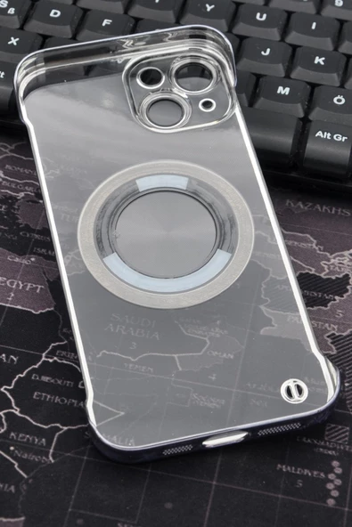 iPhone 13 Uyumlu Mavi Renkli İnce Kenarlı Şeffaf Sert Kapak Kılıf - Resim 5