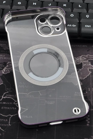 iPhone 13 Uyumlu Mor Renkli İnce Kenarlı Şeffaf Sert Kapak Kılıf - Resim 5