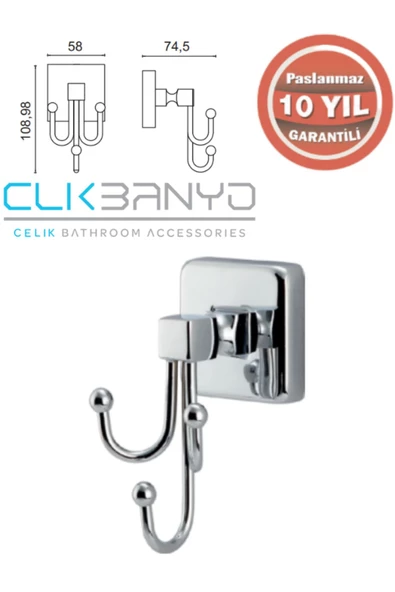 ÇELİK BANYO Çelik Banyo Ku10-055 Kumru Kancalı Üçlü Askılık