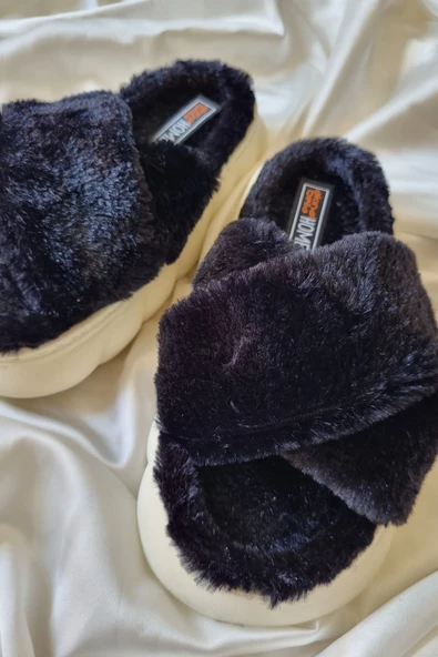 Akınalbella Kadın Çapraz Model Yumuşak Tüylü Rahat Taban Terlik - 12