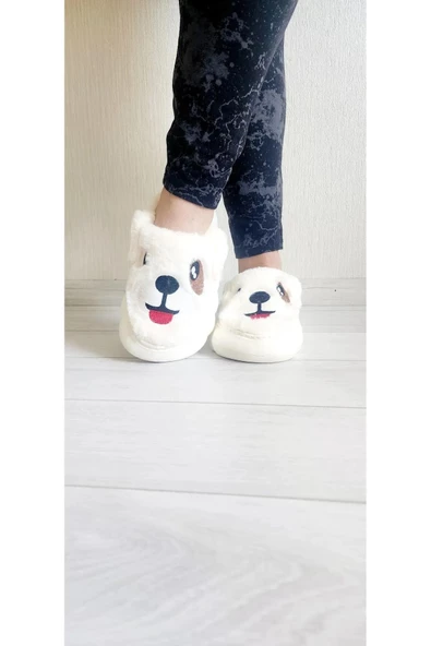 Sevimli Köpekli Peluş Kaydırmaz Taban Ev Terliği Panduf 1 Numara Büyük Alınız - 5