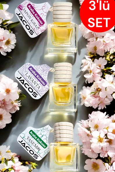 JACOS Japon Kiraz Lavanta Yasemin Kokusu 8 ml Oto Araç Kokusu Ipli Asma Oto Parfümü 3'lü Set