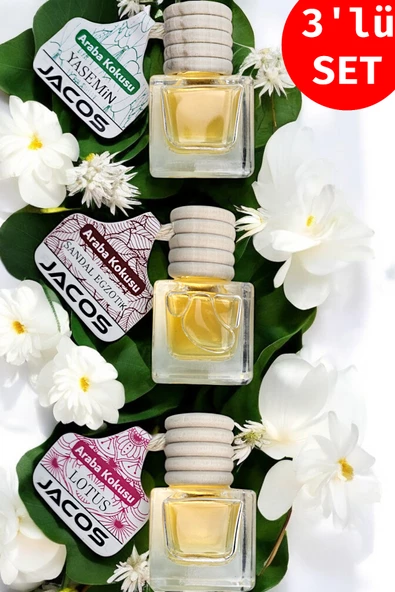 JACOSYasemin Sandal Egzotik Lotus Kokusu 8 ml Oto Araç Kokusu Ipli Asma Oto Parfümü 3'lü Set