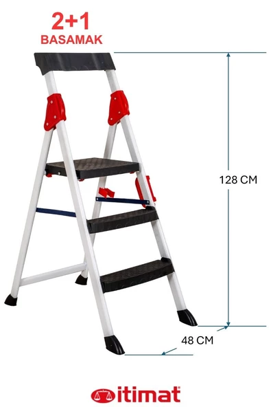 İtimat Extreme Kaliteli 2 basamak +1 Plastik Basamaklı Merdiven Hafif, Kolay Taşınabilir Ev Tipi, Mutfak ve İş - 2