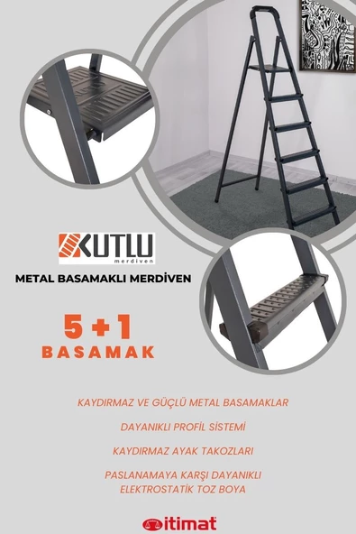KUTLU Metal Kaliteli 5 Basamaklı +1 Ev Tipi, İş yerine Uygun Özel Tasarım Hafif Merdiven - 5
