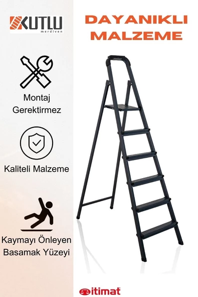 KUTLU Metal Kaliteli 5 Basamaklı +1 Ev Tipi, İş yerine Uygun Özel Tasarım Hafif Merdiven - 3