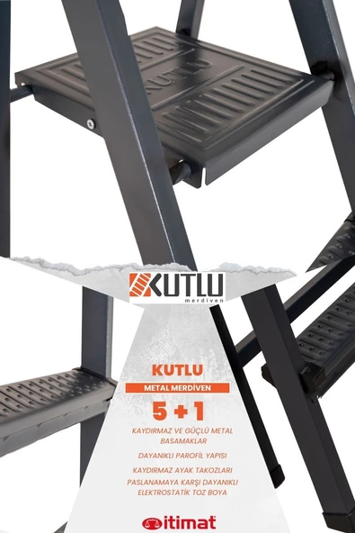 KUTLU Metal Kaliteli 5 Basamaklı +1 Ev Tipi, İş yerine Uygun Özel Tasarım Hafif Merdiven - 4
