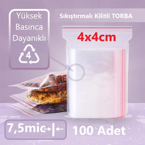 Kilitli Şeffaf Torba 4x4 Cm Aksesuar,Madeni para,Boncuk ve Buzdolabı Saklama Poşeti (100adet)